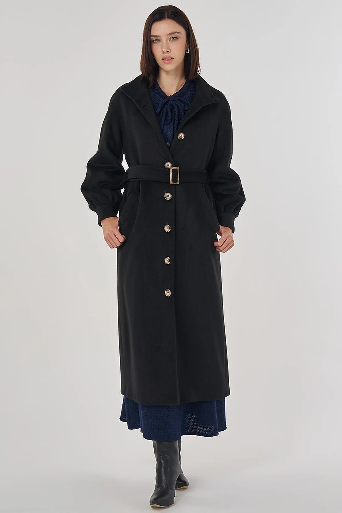 Stand Collar Wool Coat Black