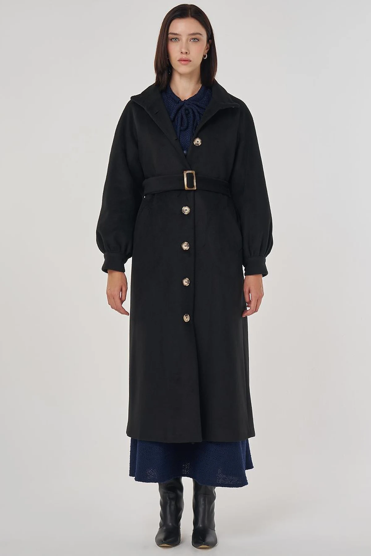 Stand Collar Wool Coat Black