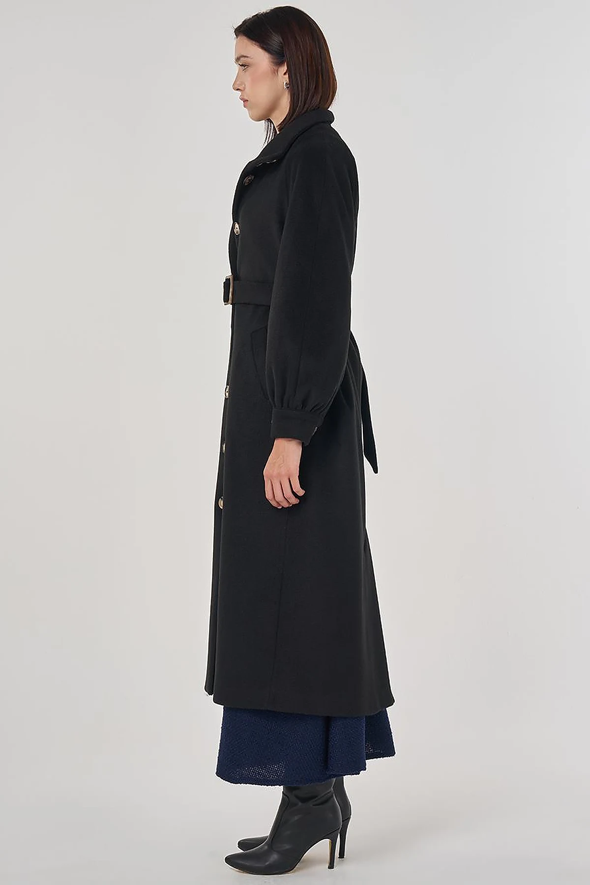Stand Collar Wool Coat Black