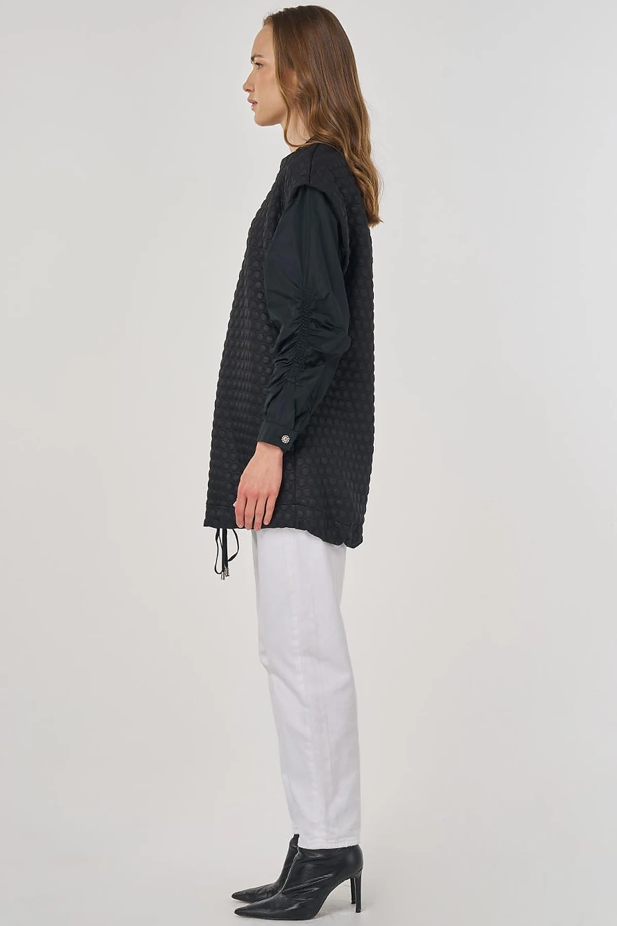 Dokulu Kumaş Garnili Sweatshirt Siyah 