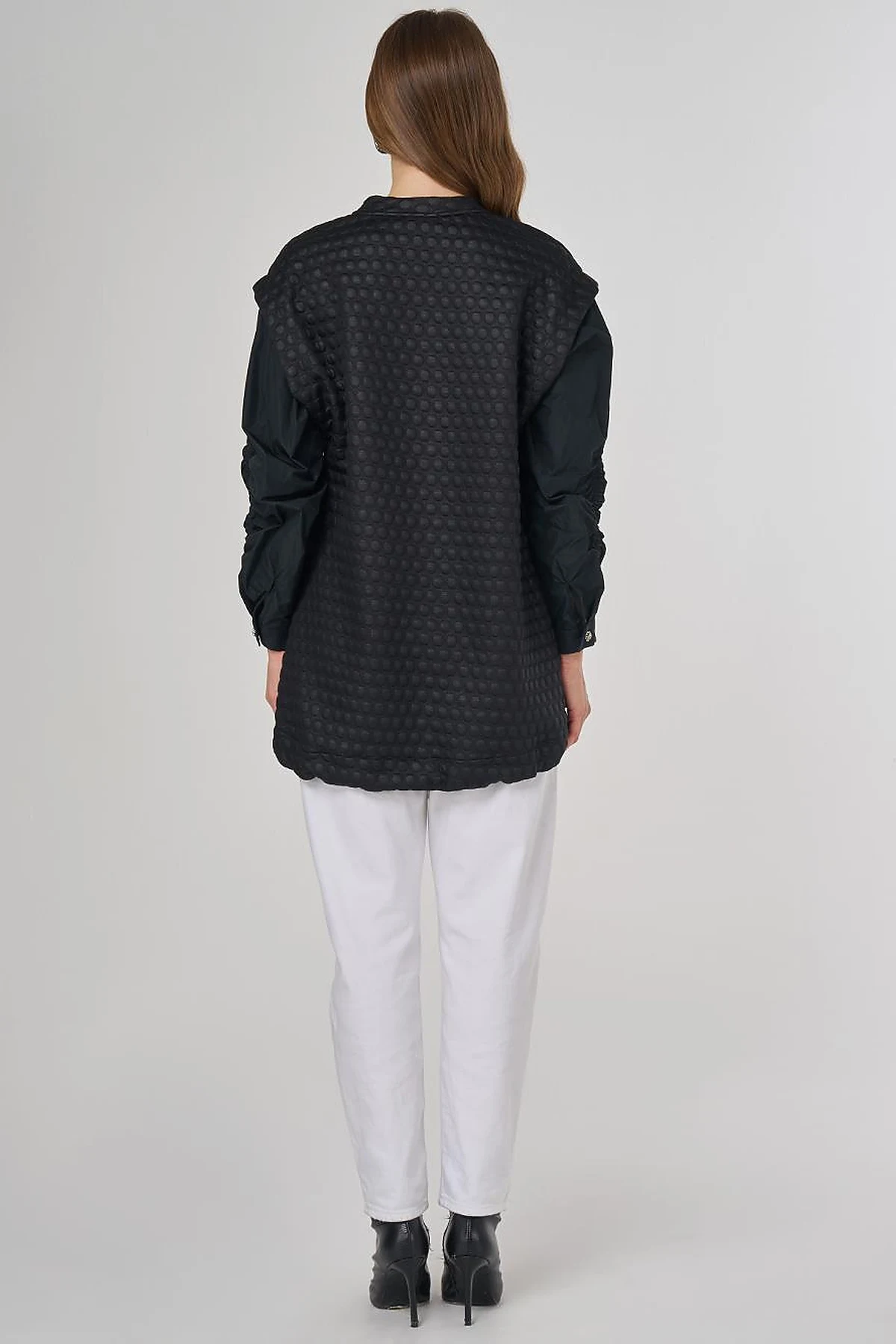 Dokulu Kumaş Garnili Sweatshirt Siyah 