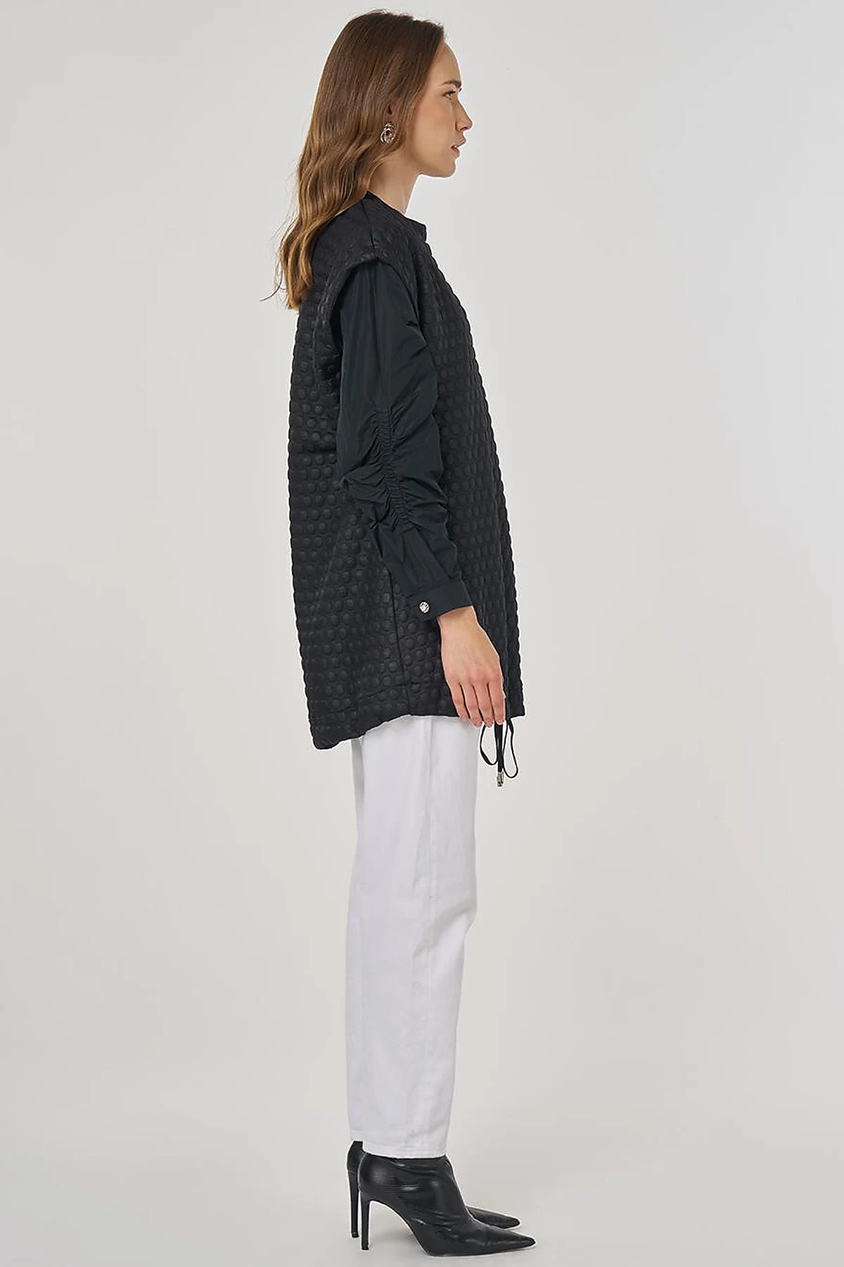 Dokulu Kumaş Garnili Sweatshirt Siyah 