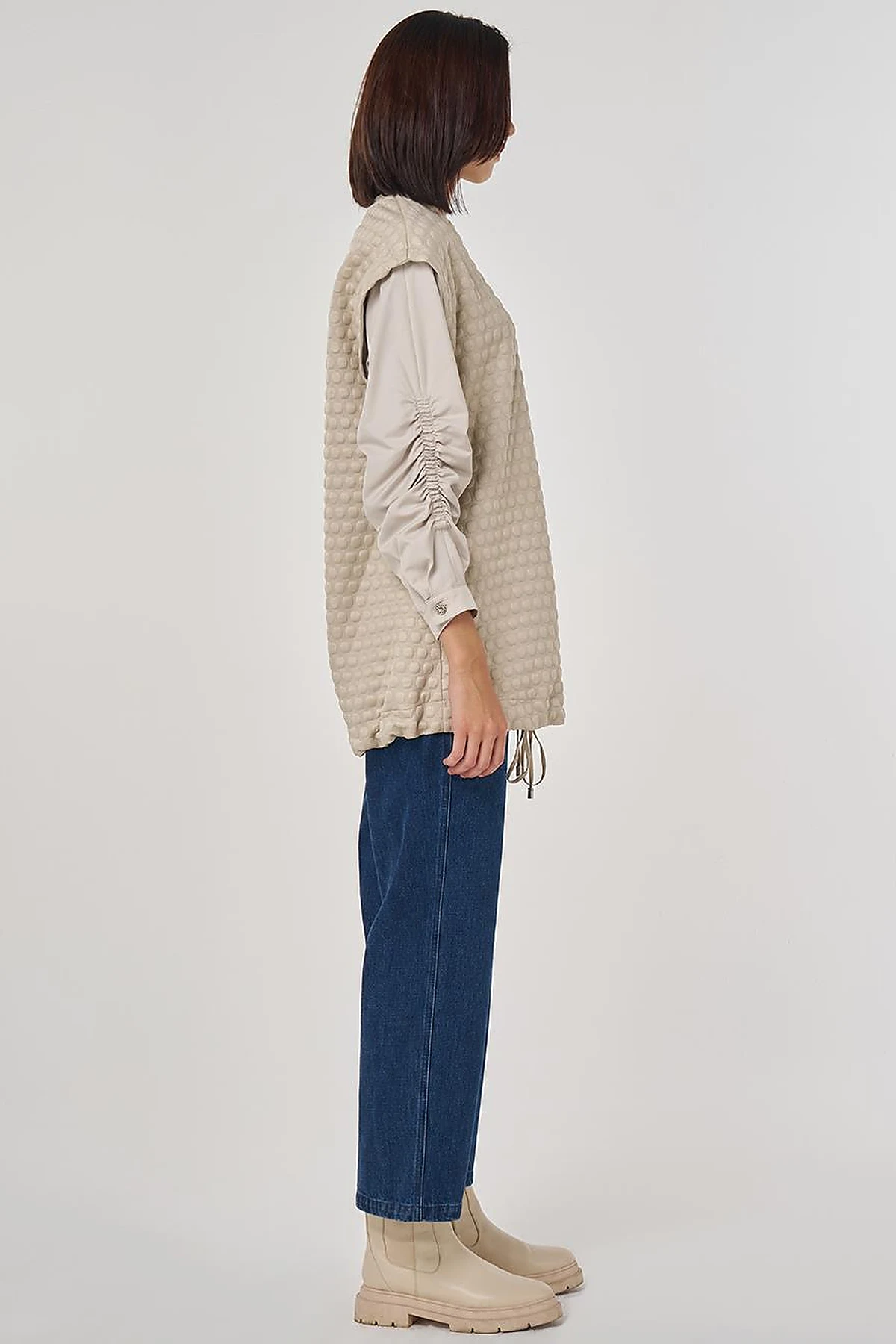 Dokulu Kumaş Garnili Sweatshirt Taş 