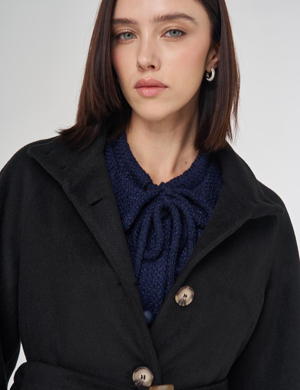 Stand Collar Wool Coat Black