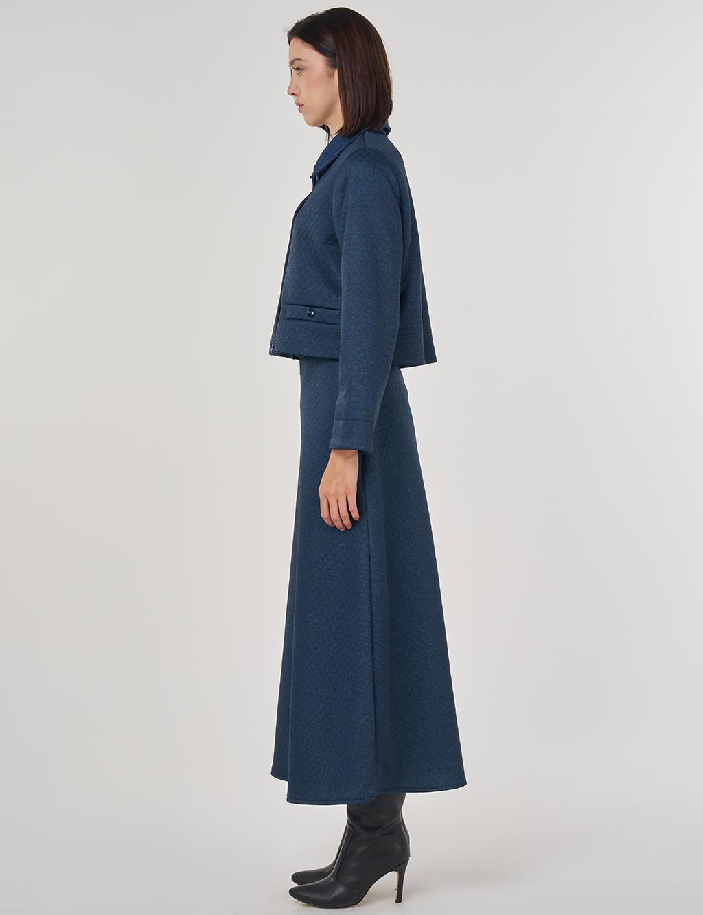 Embossed Pattern Skirted Set Dark Navy