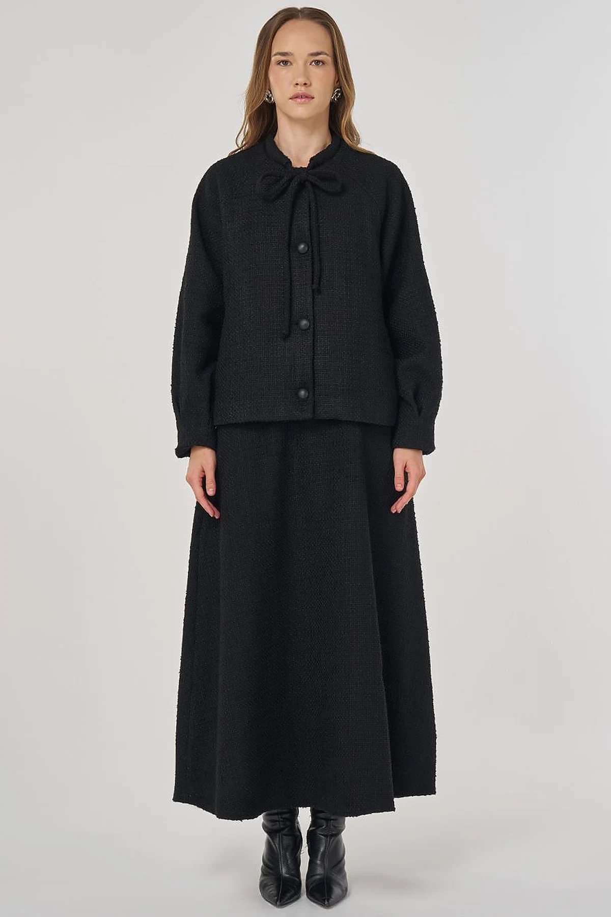 Skirted Tweed Set Black