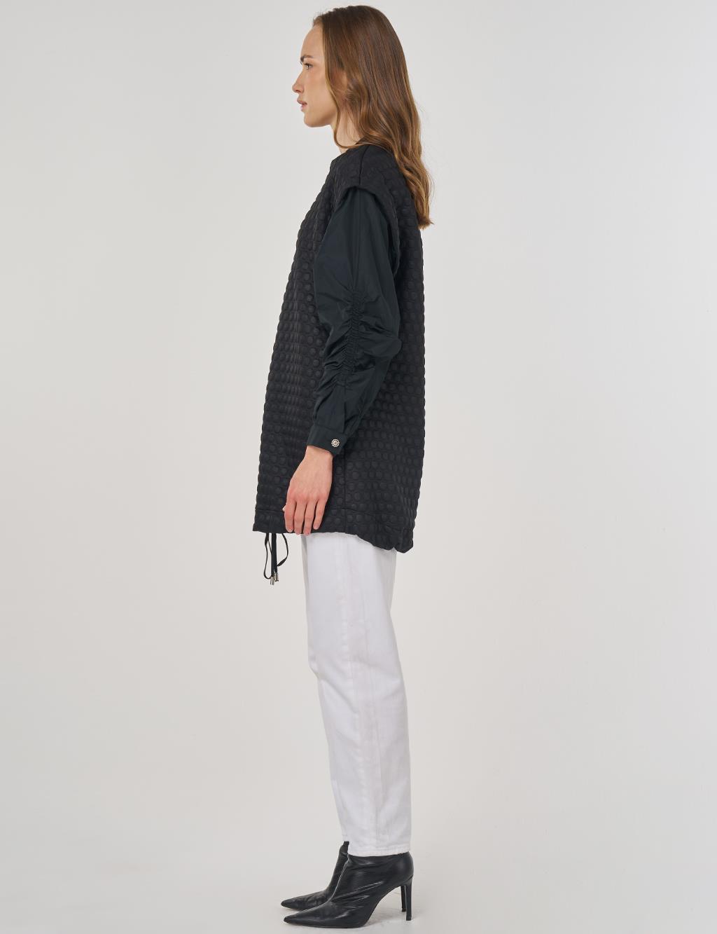 Dokulu Kumaş Garnili Sweatshirt Siyah 