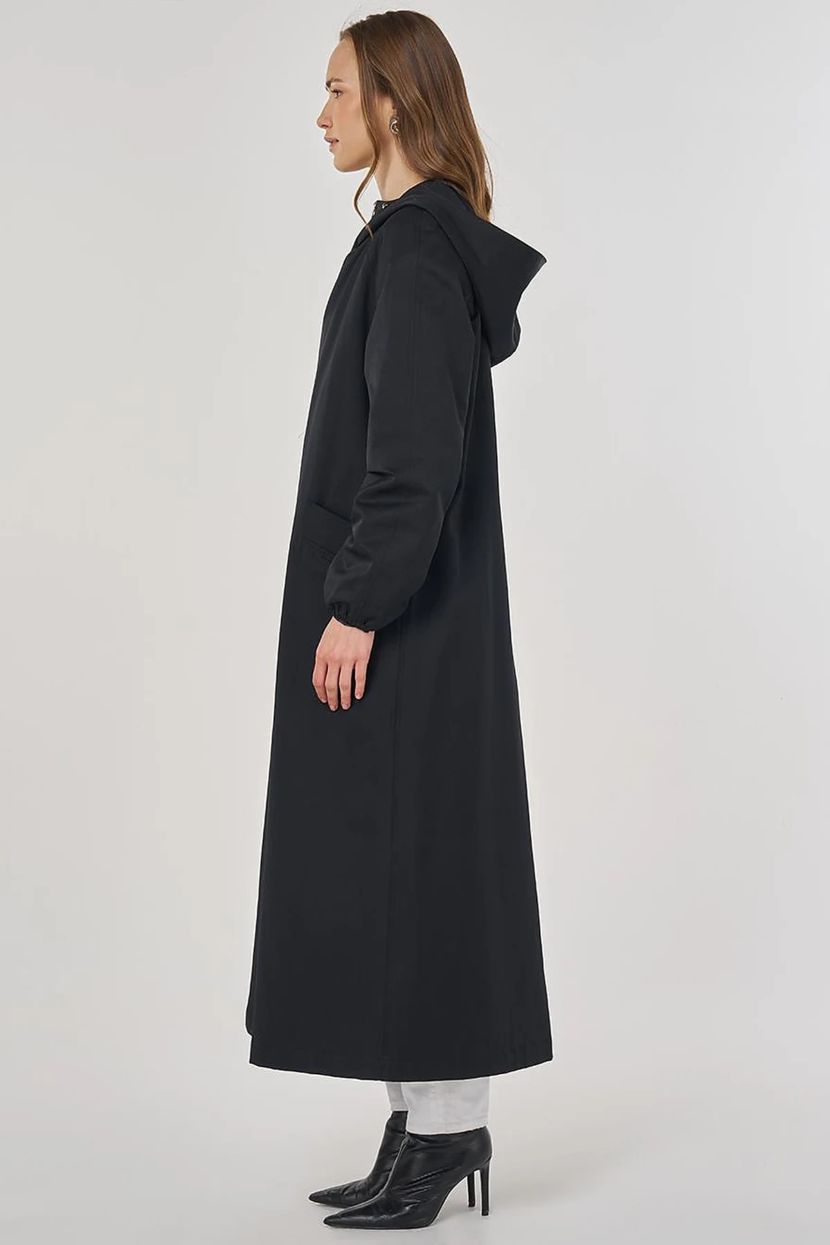 Zipper Closure Overcoat Black