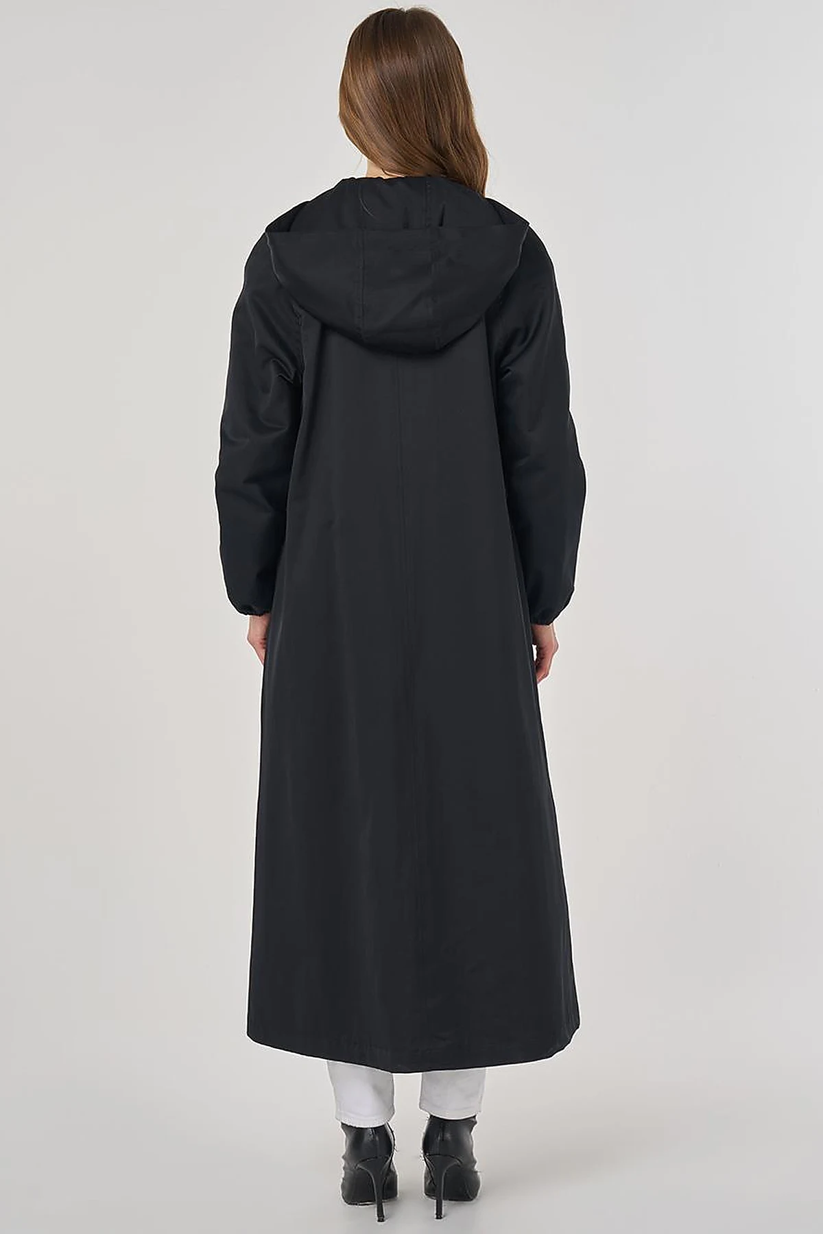 Zipper Closure Overcoat Black