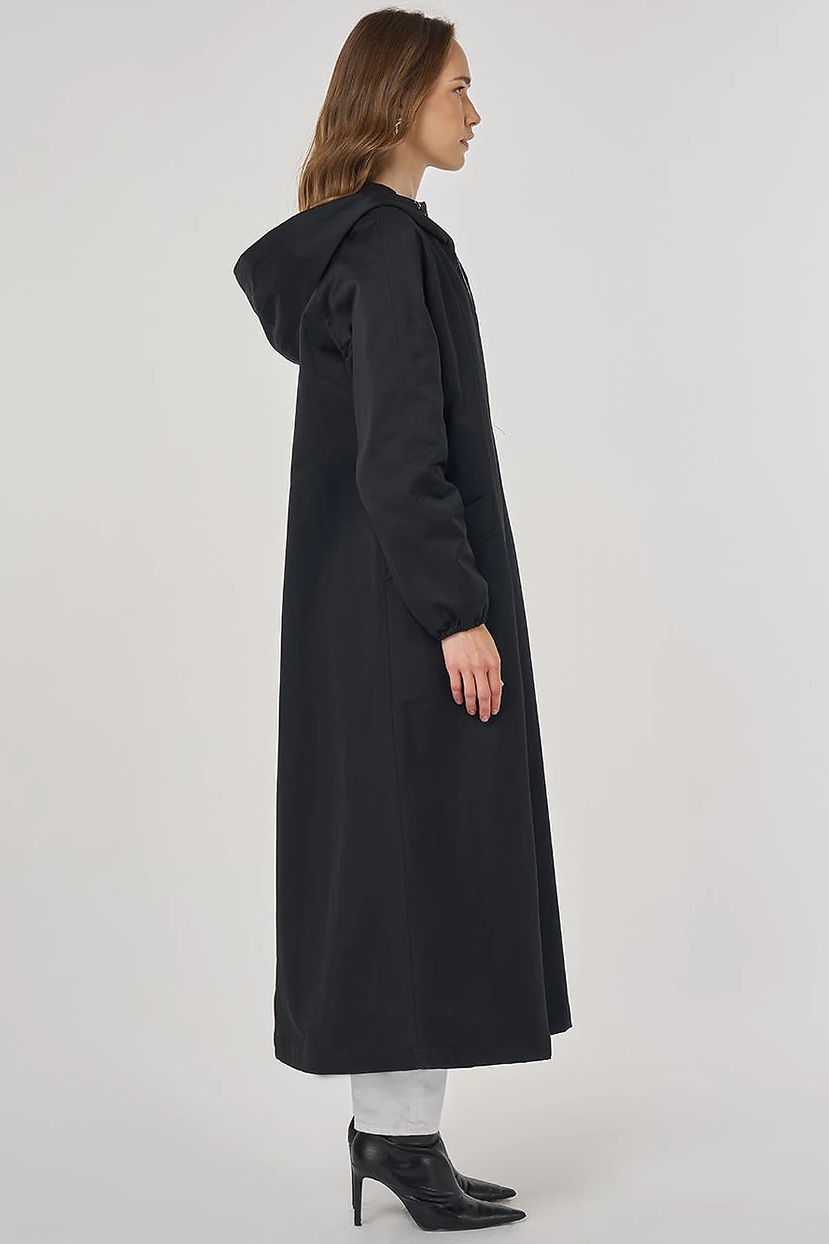Zipper Closure Overcoat Black