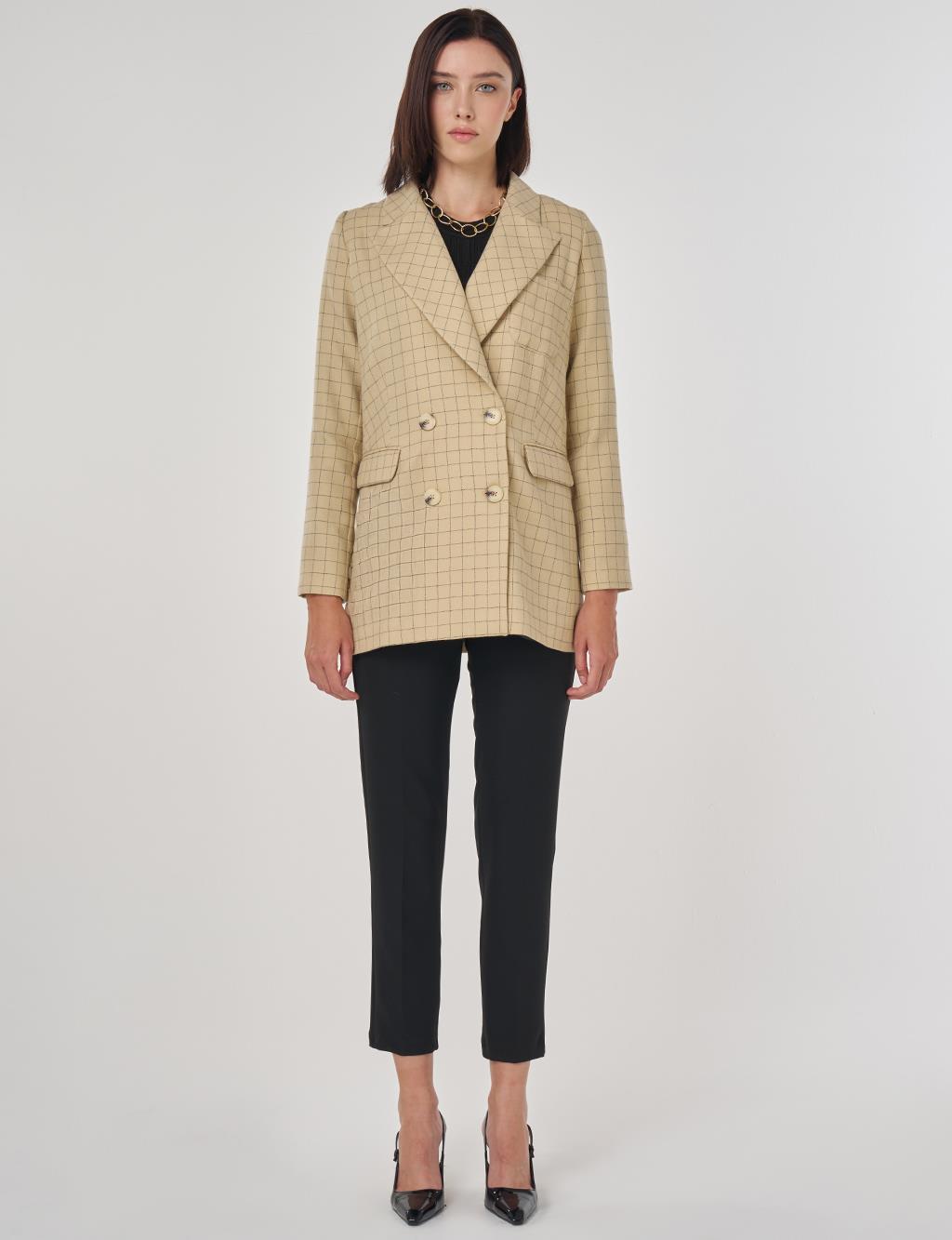 Checked Pattern Blazer Jacket Beige