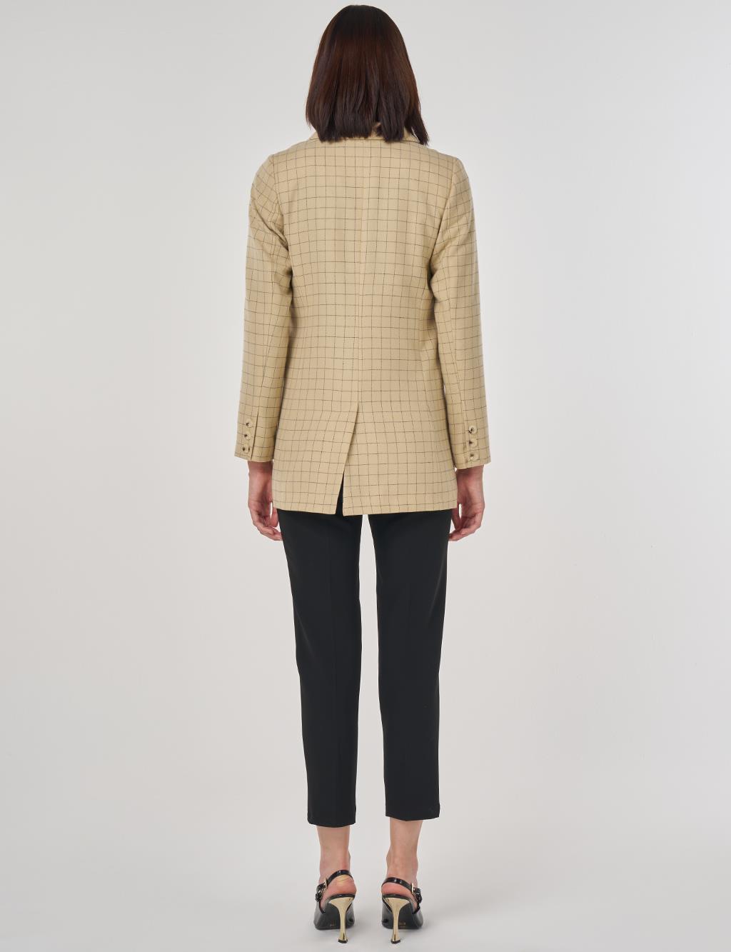 Checked Pattern Blazer Jacket Beige