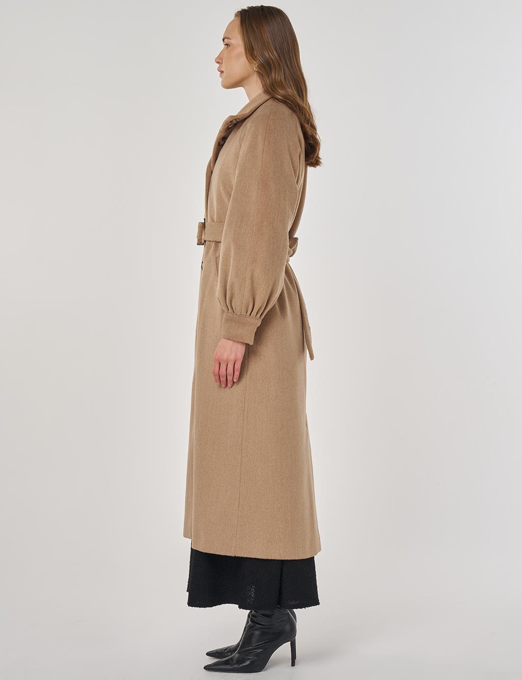 Dik Yaka Kaşe Kaban Bej 