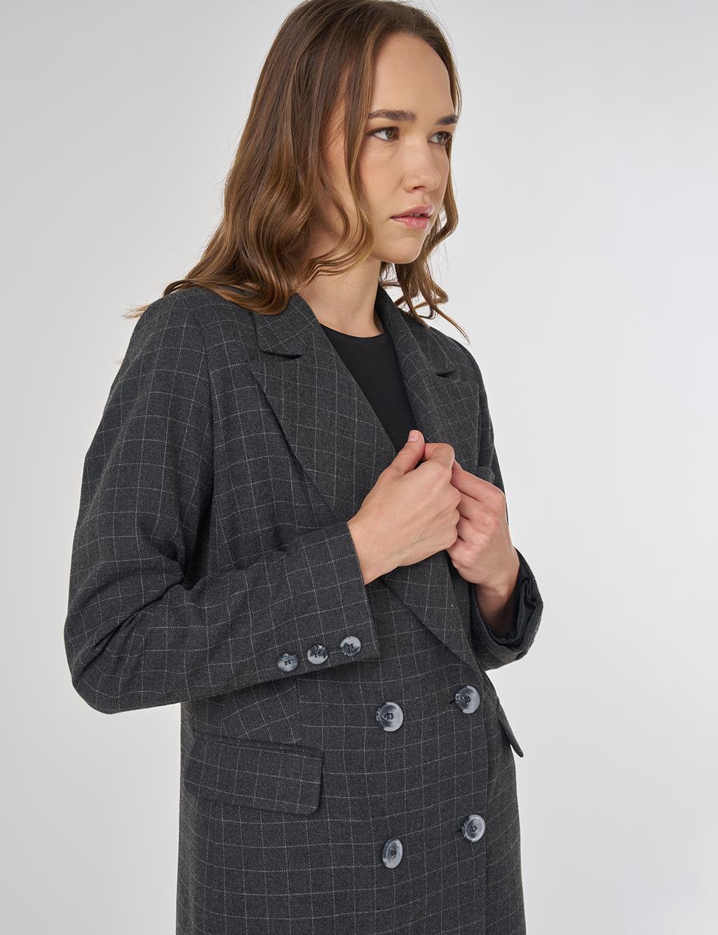 Checked Pattern Blazer Jacket Smoke