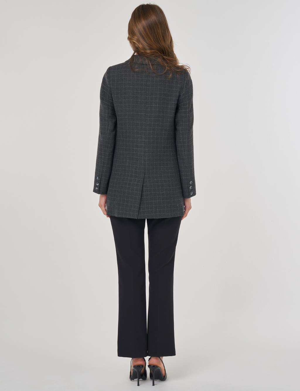Checked Pattern Blazer Jacket Smoke
