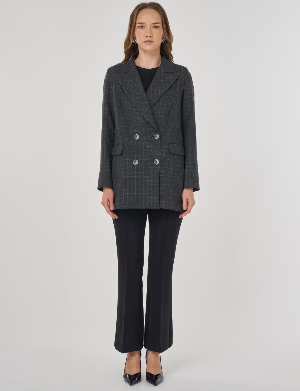 Checked Pattern Blazer Jacket Smoke