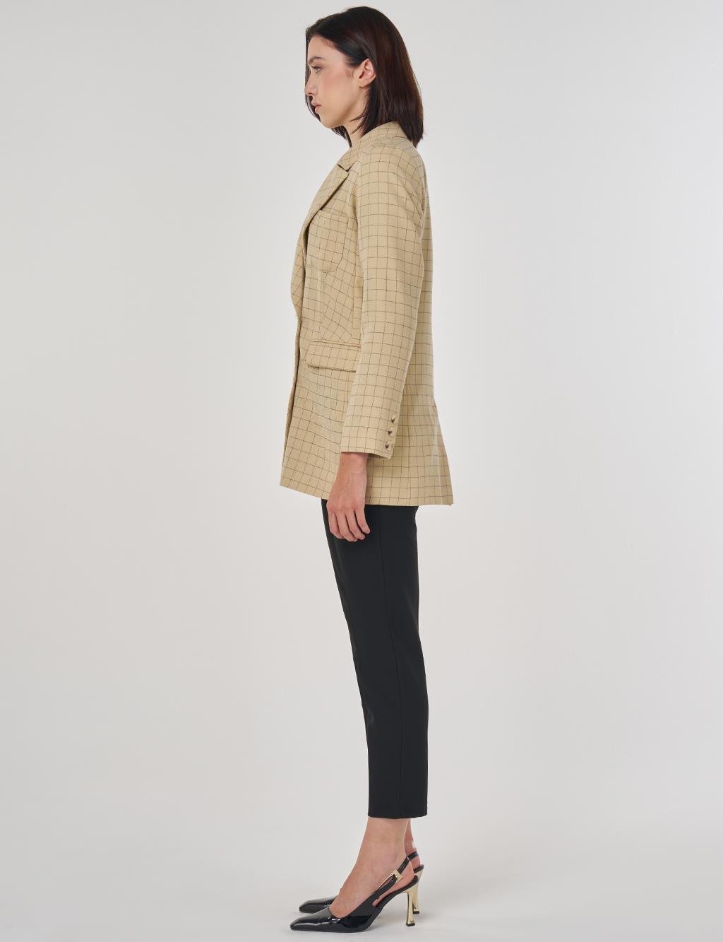 Checked Pattern Blazer Jacket Beige