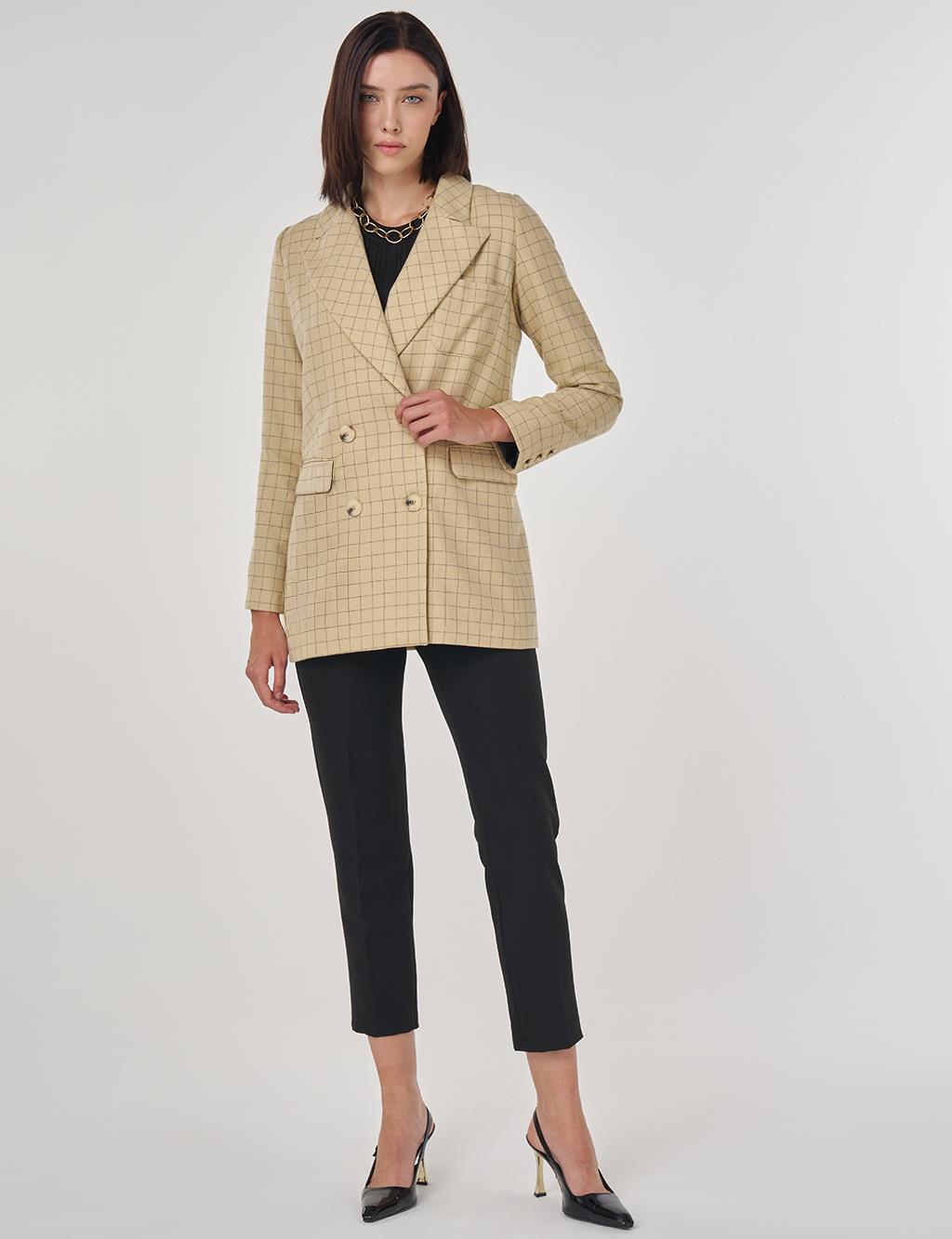 Checked Pattern Blazer Jacket Beige