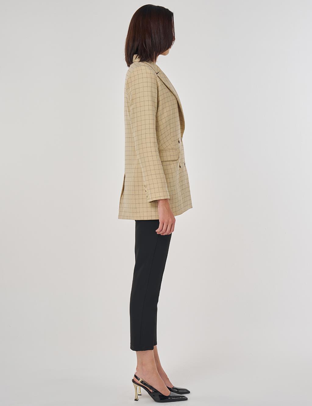 Checked Pattern Blazer Jacket Beige