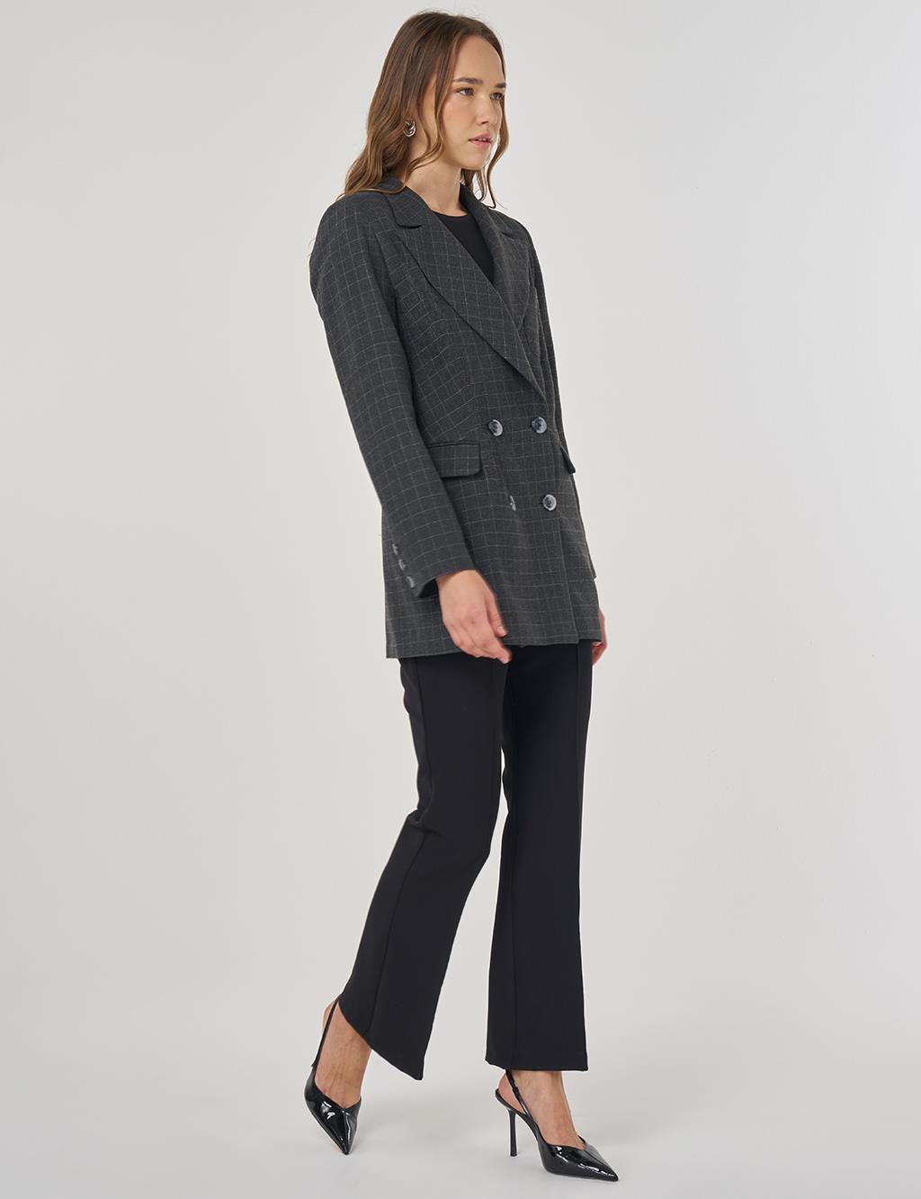 Checked Pattern Blazer Jacket Smoke