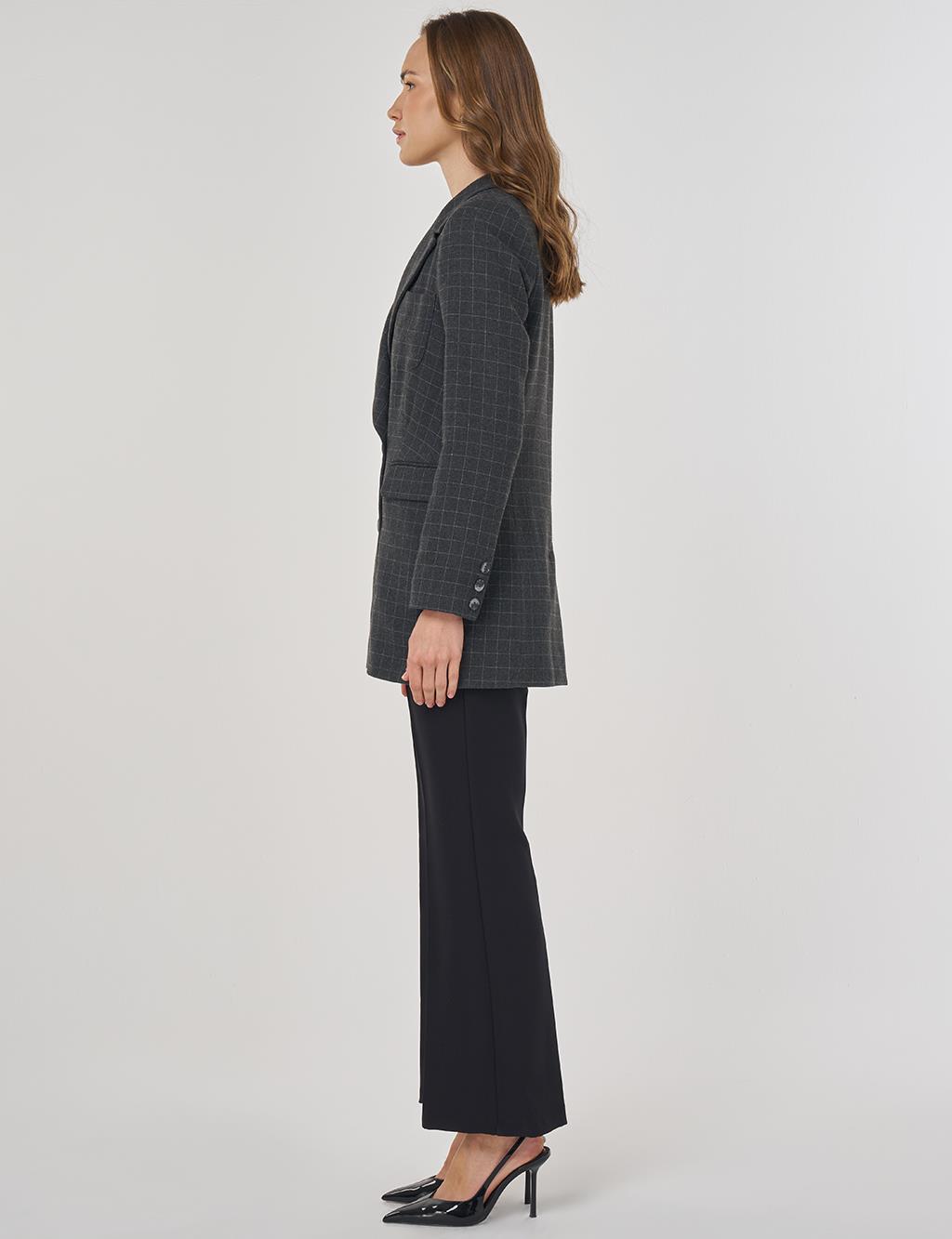 Checked Pattern Blazer Jacket Smoke