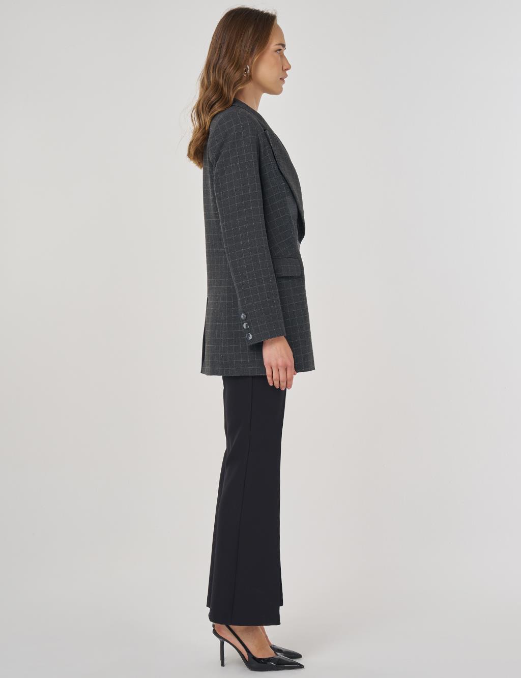 Checked Pattern Blazer Jacket Smoke