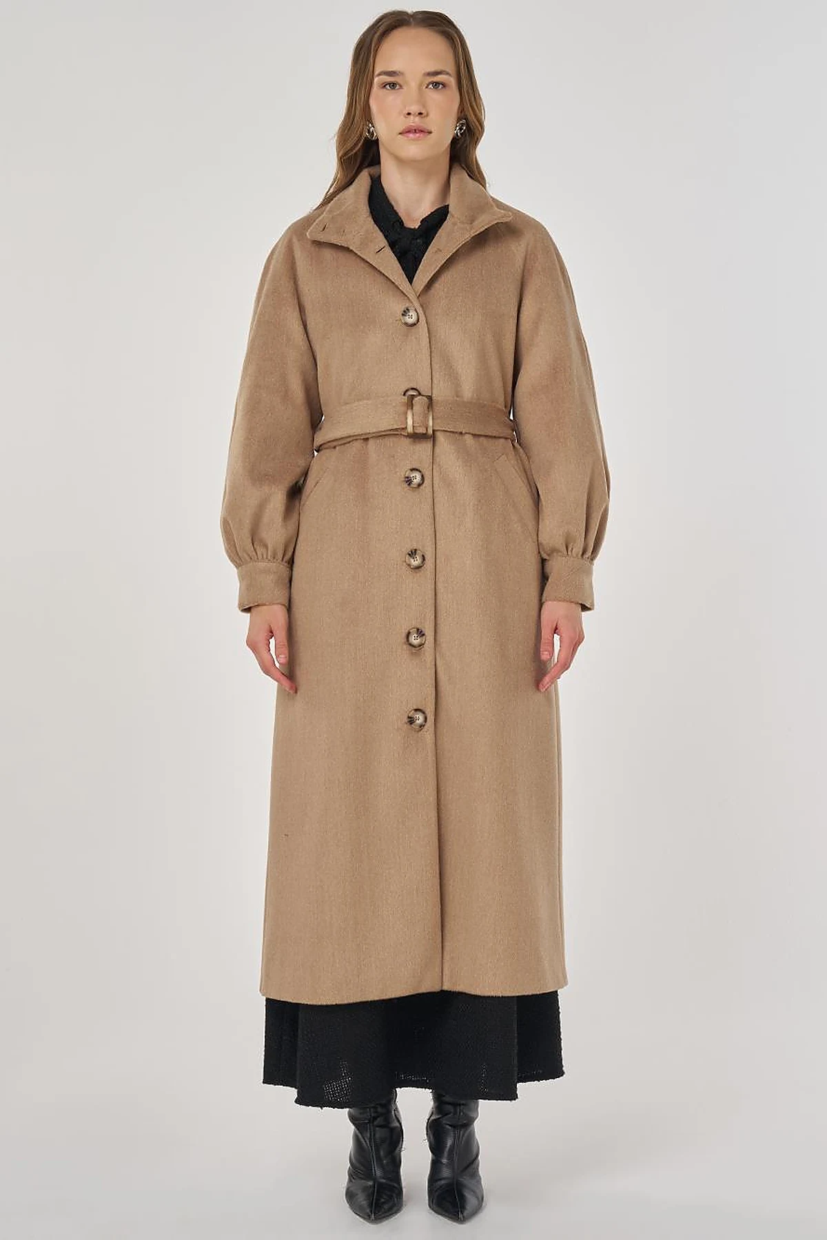 Stand Collar Wool Coat Beige