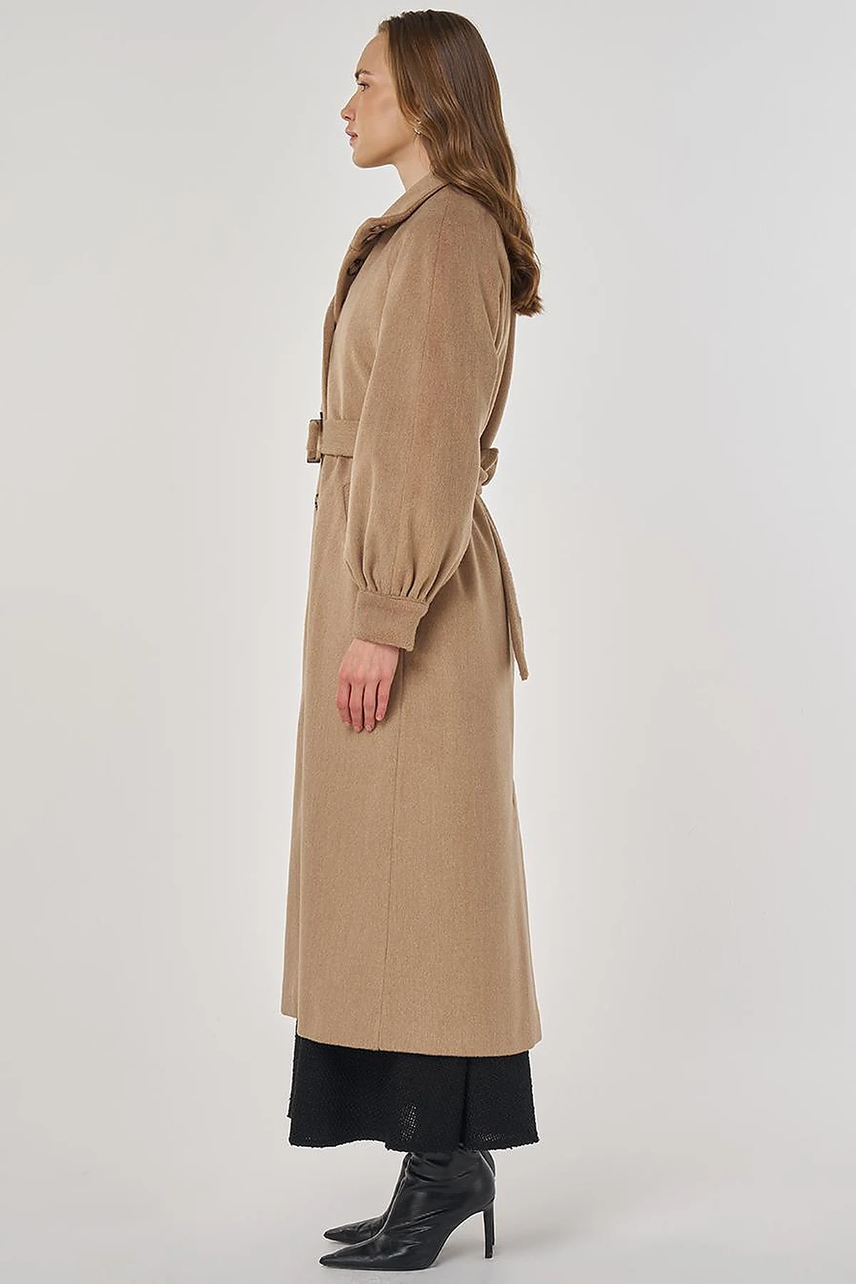 Stand Collar Wool Coat Beige