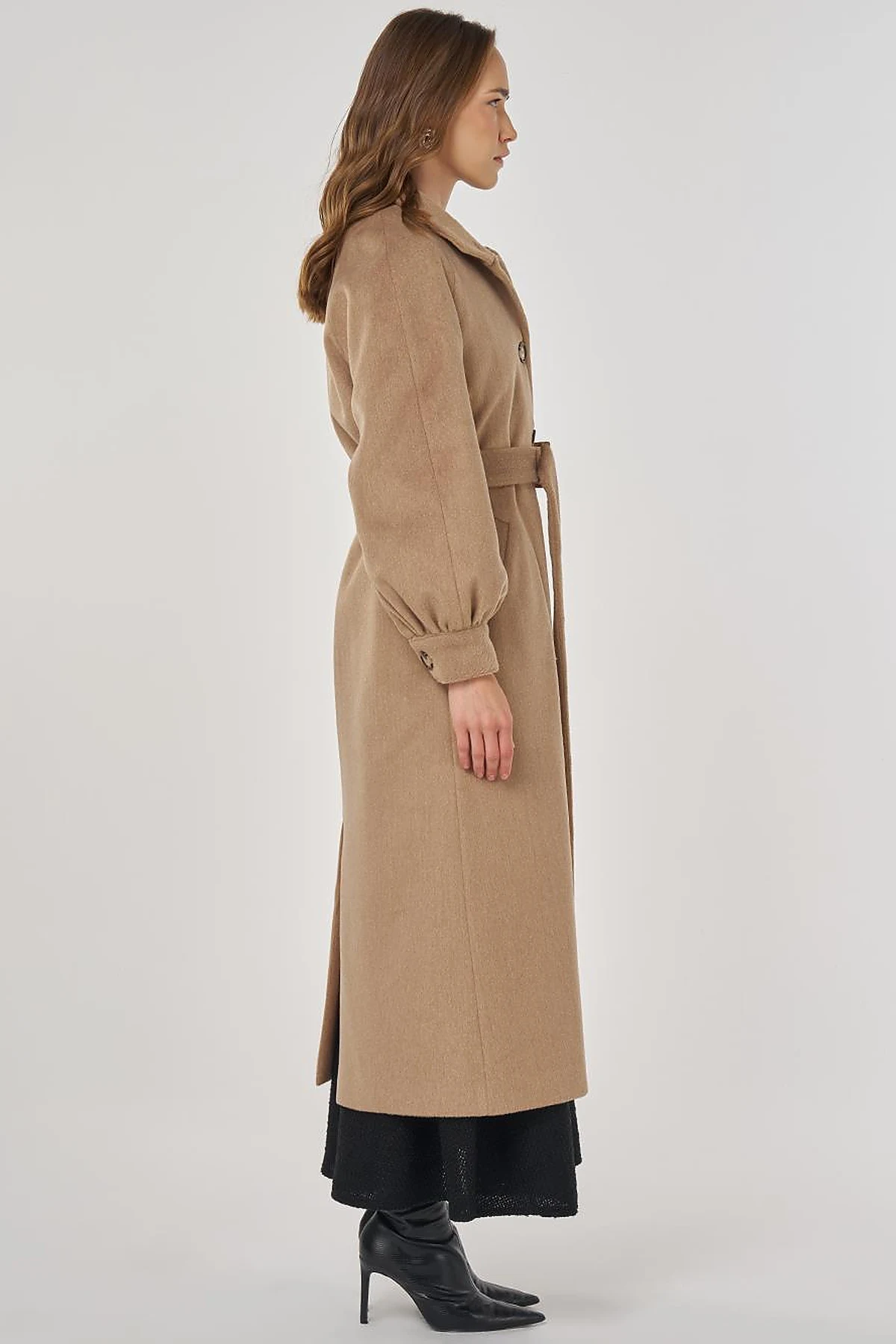 Stand Collar Wool Coat Beige
