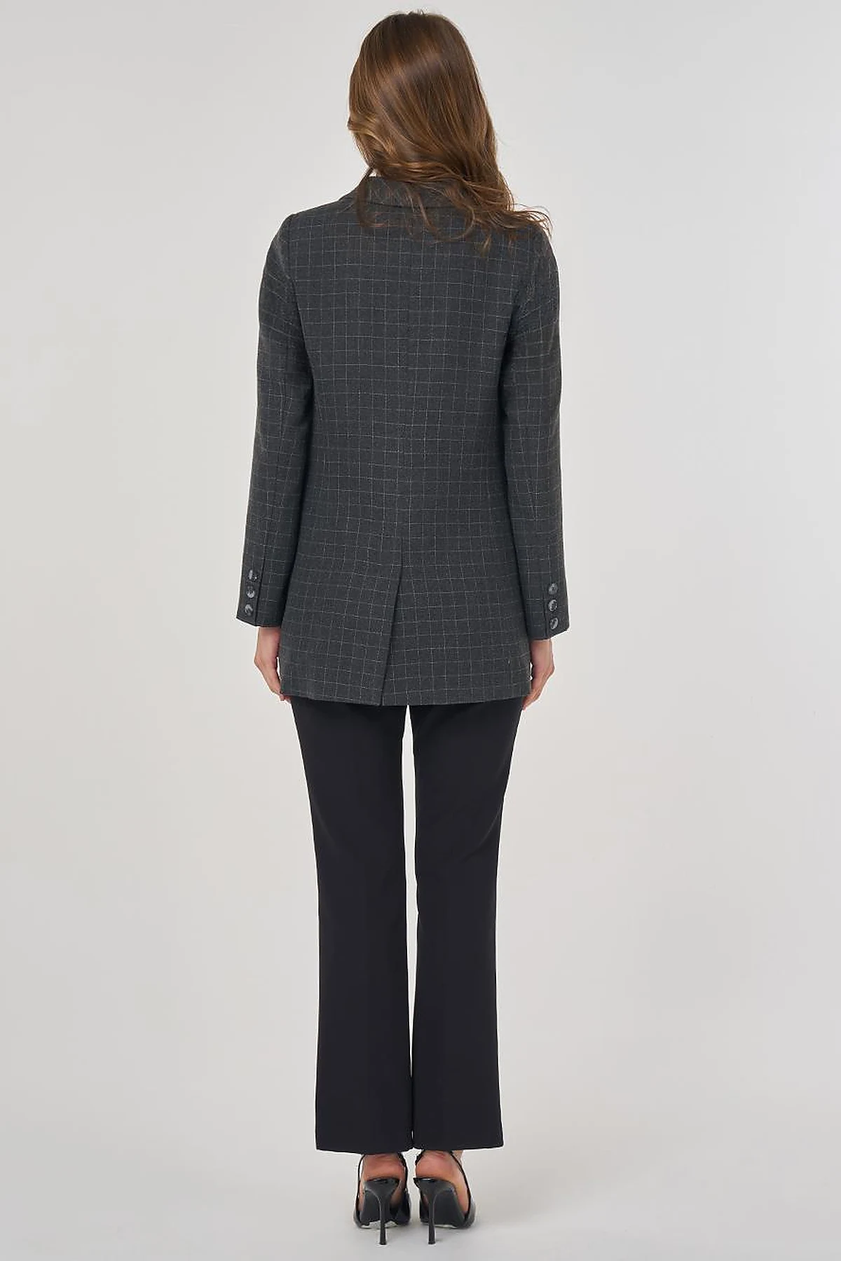 Ekose Desen Blazer Ceket Füme 