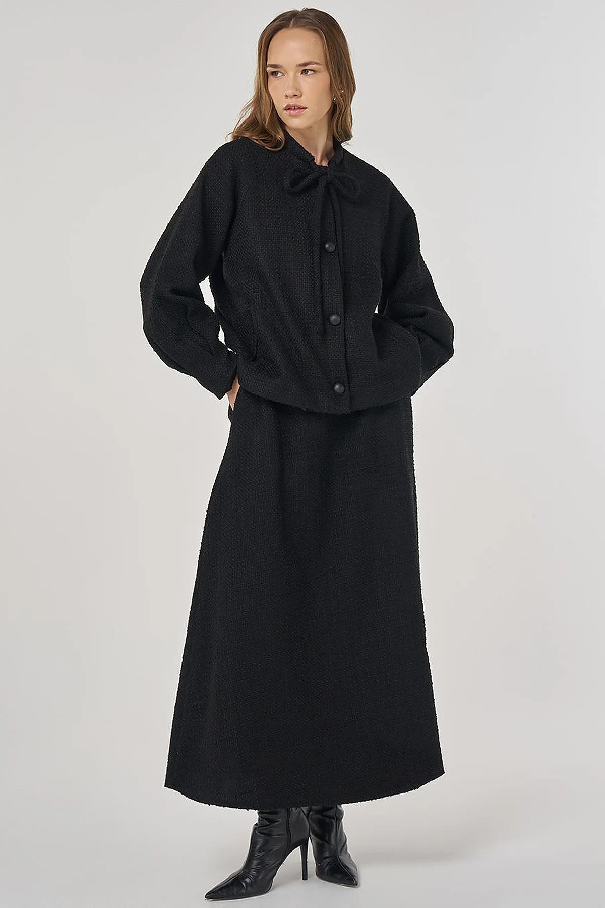 Skirted Tweed Set Black