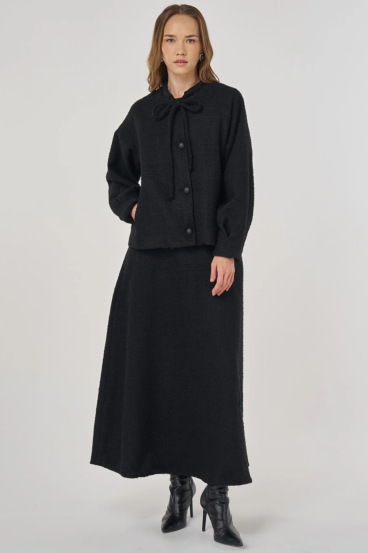 Skirted Tweed Set Black
