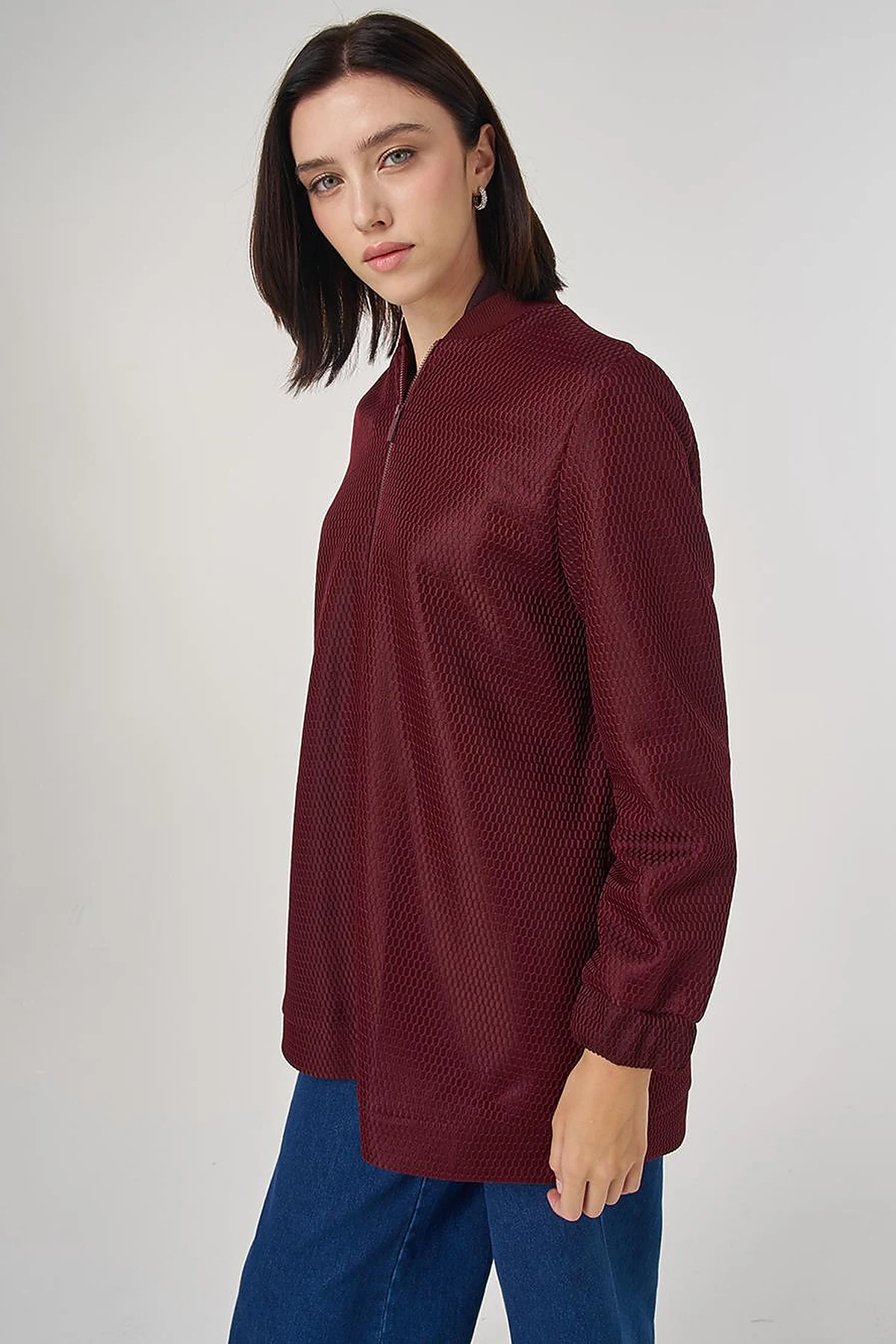 Mesh Layered Bomber Jacket Burgundy