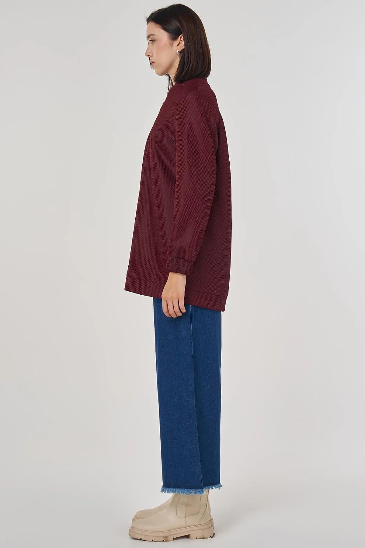 Mesh Layered Bomber Jacket Burgundy