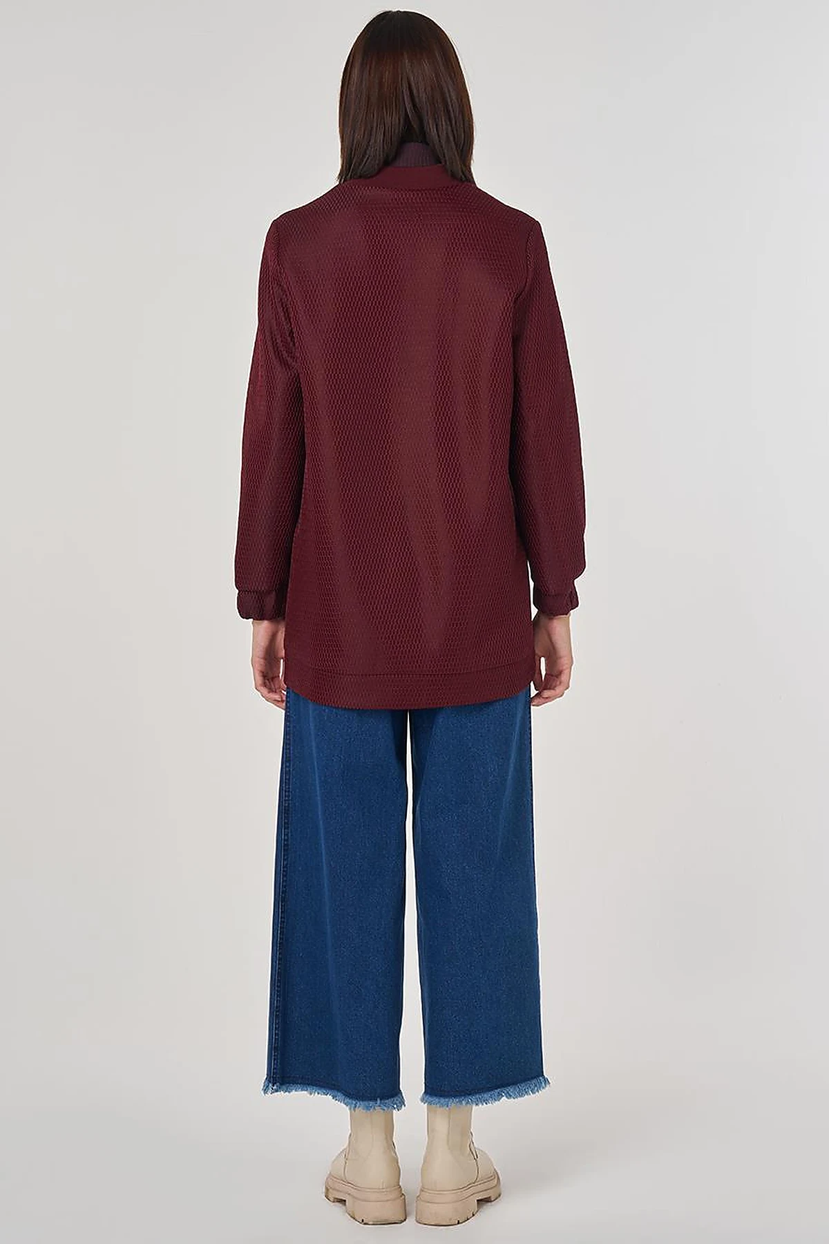 Mesh Layered Bomber Jacket Burgundy