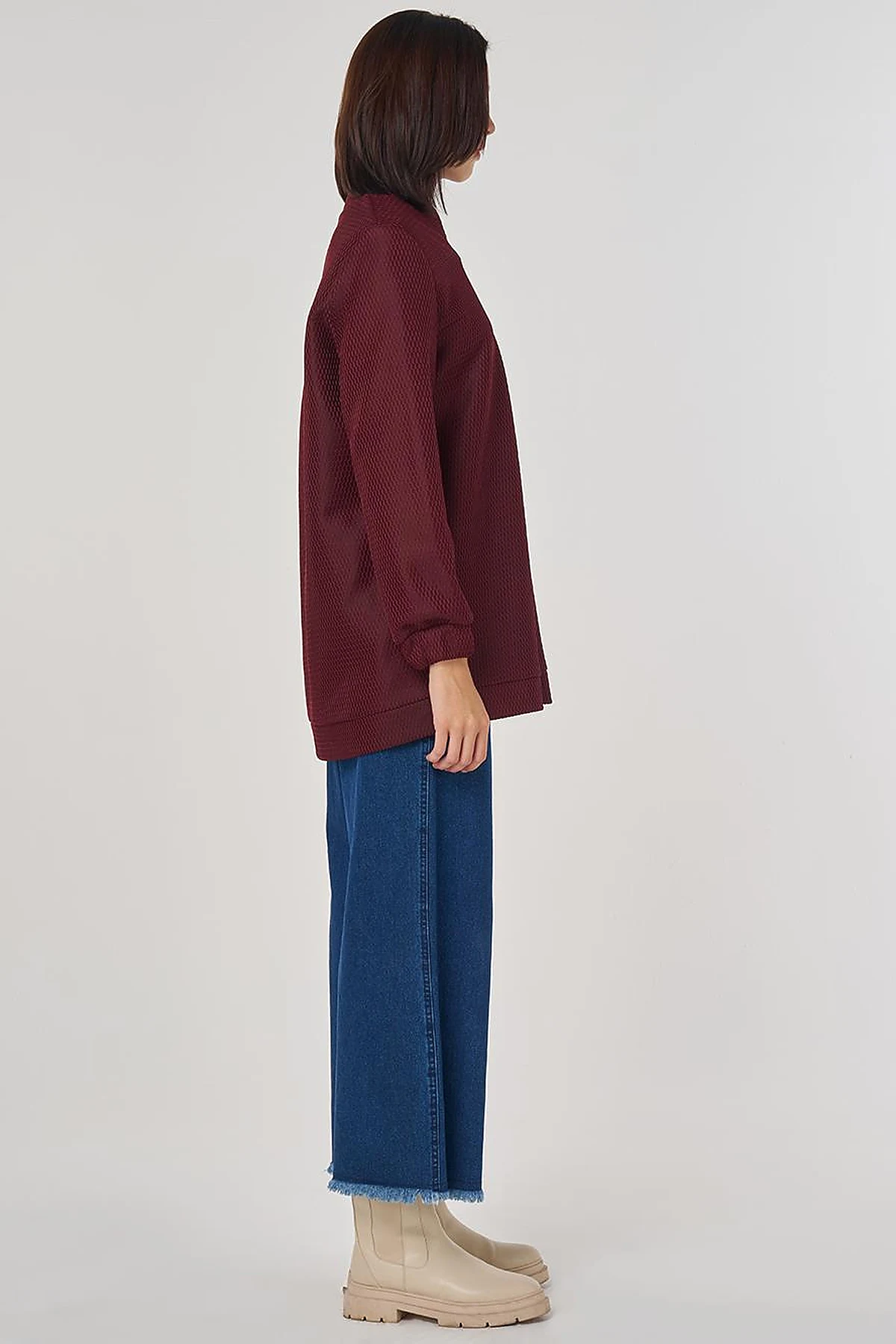 Mesh Layered Bomber Jacket Burgundy