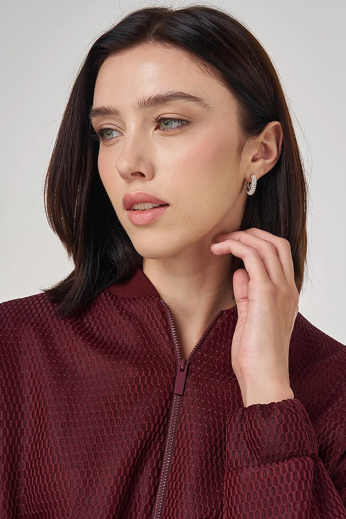 Mesh Layered Bomber Jacket Burgundy