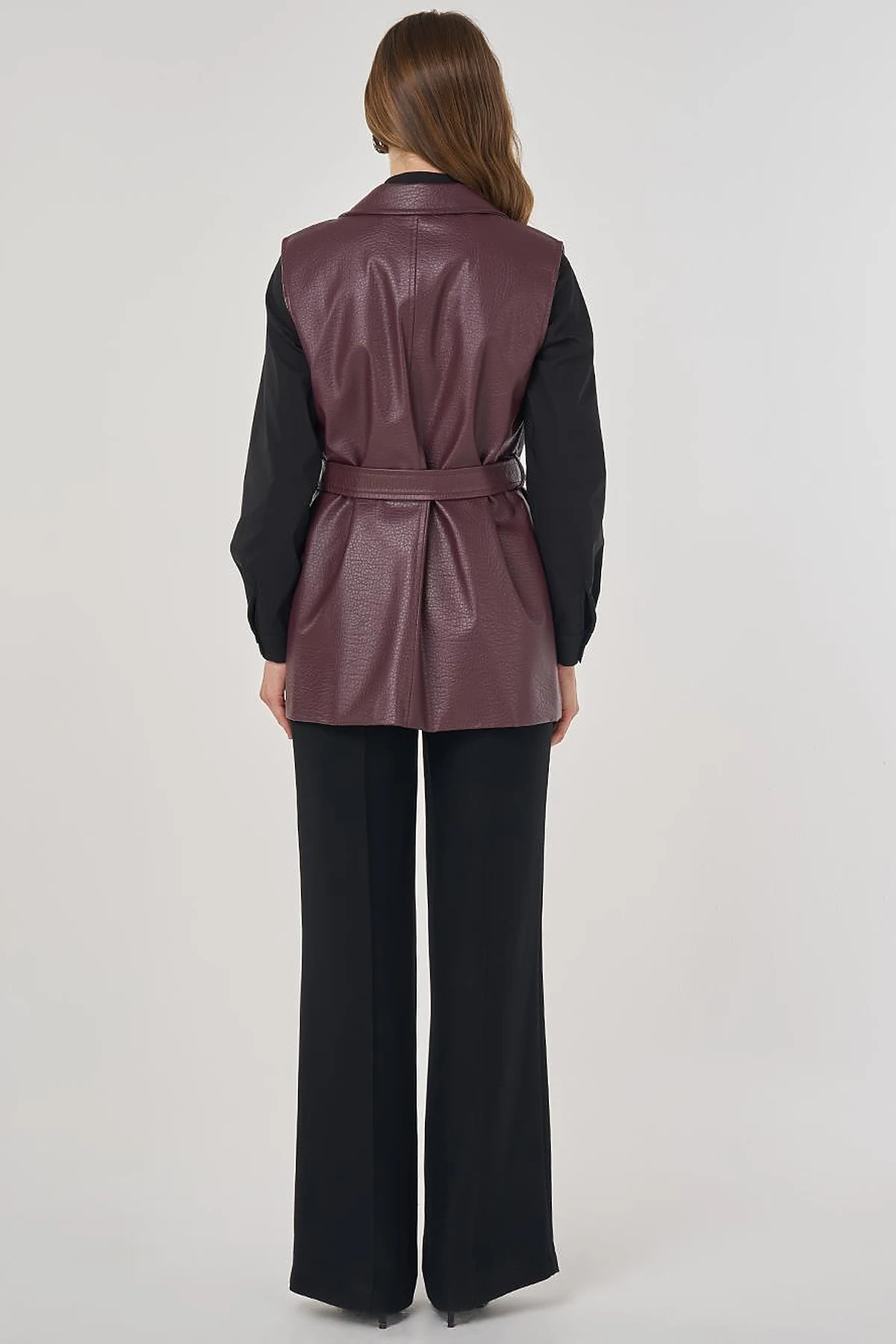 Flap Pocket Faux Leather Vest Dark Burgundy