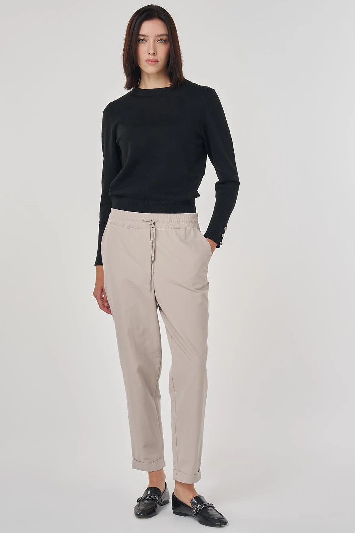 Double Cuff Carrot Cut Pants Stone