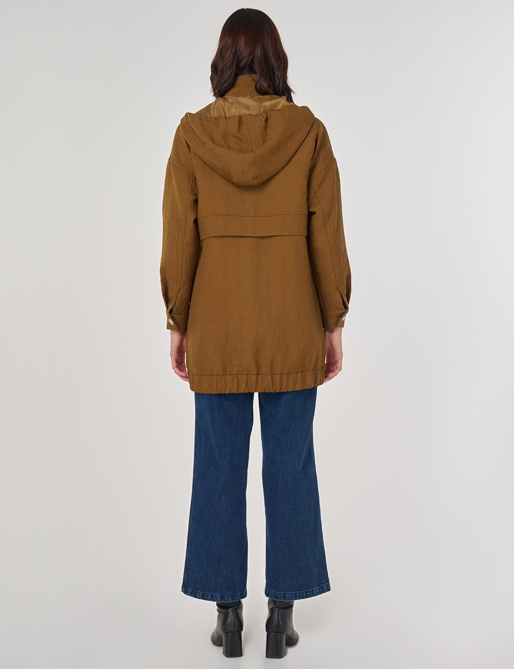 Shiny Button Quilted Overcoat Dark Olive