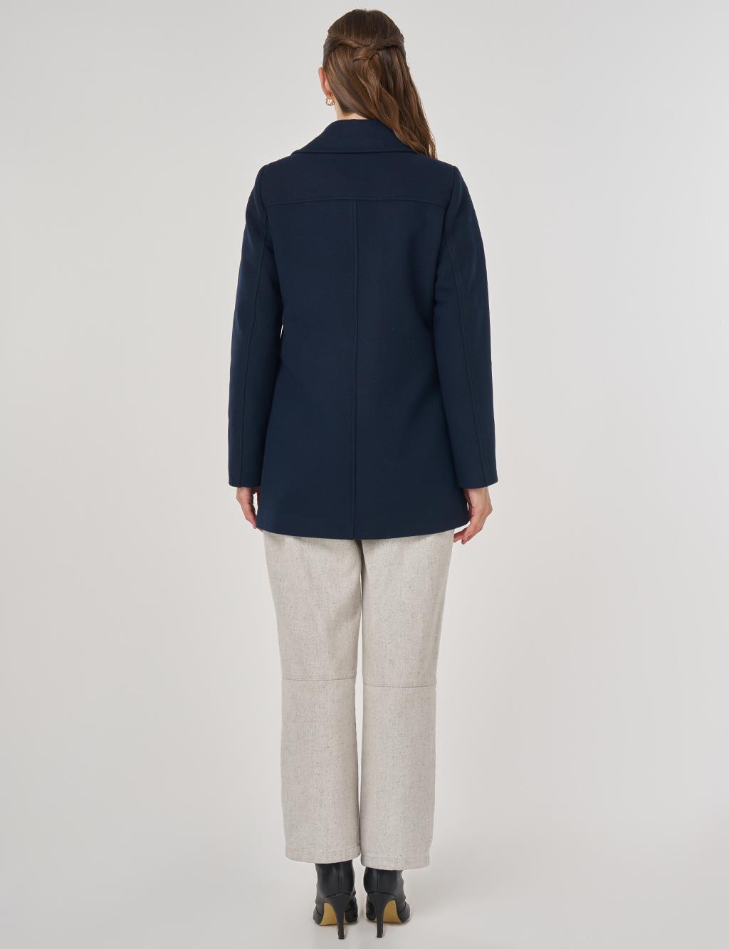 Metal Accessory Wool Blend Jacket Dark Navy