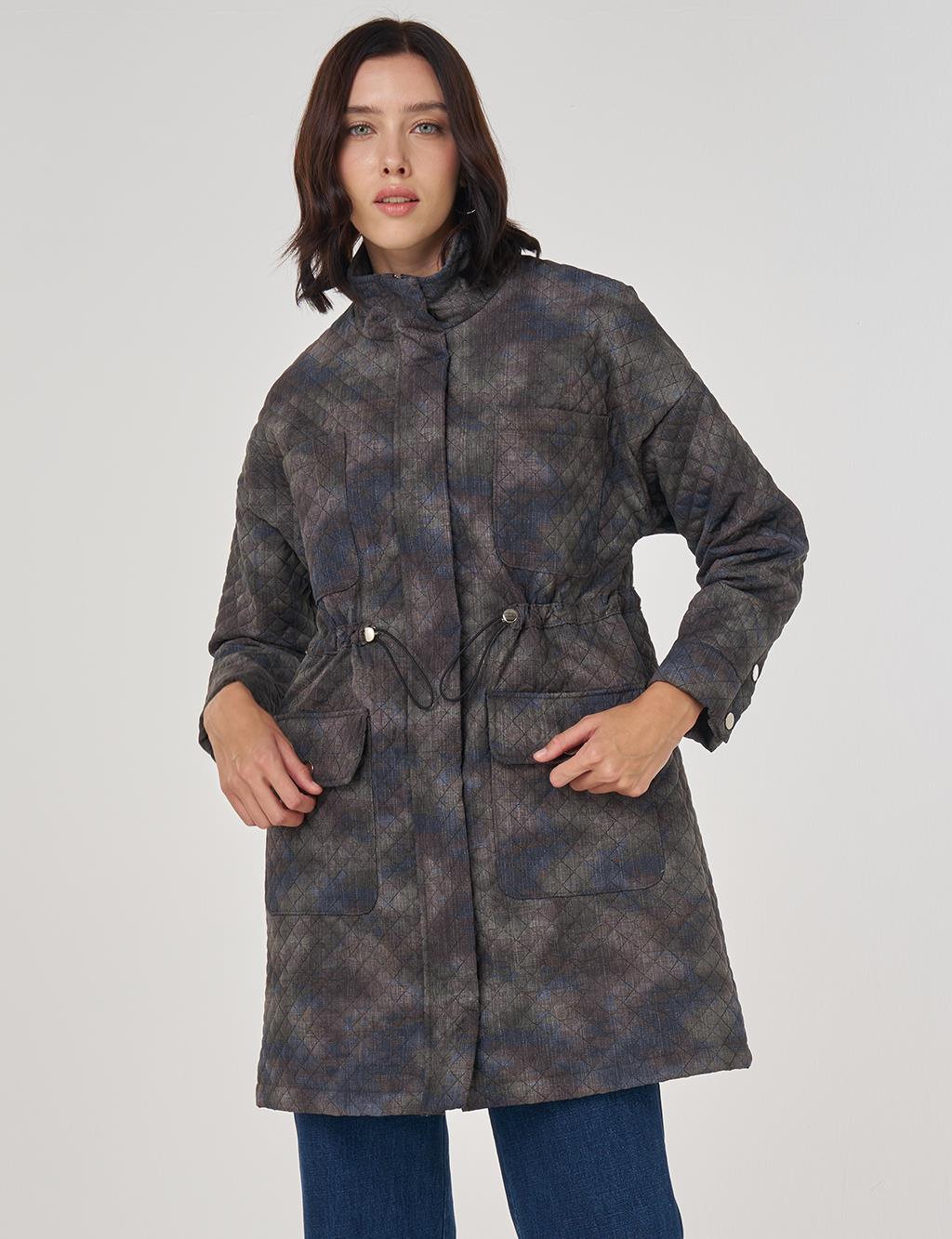 Camouflage Effect Quilted Coat Green