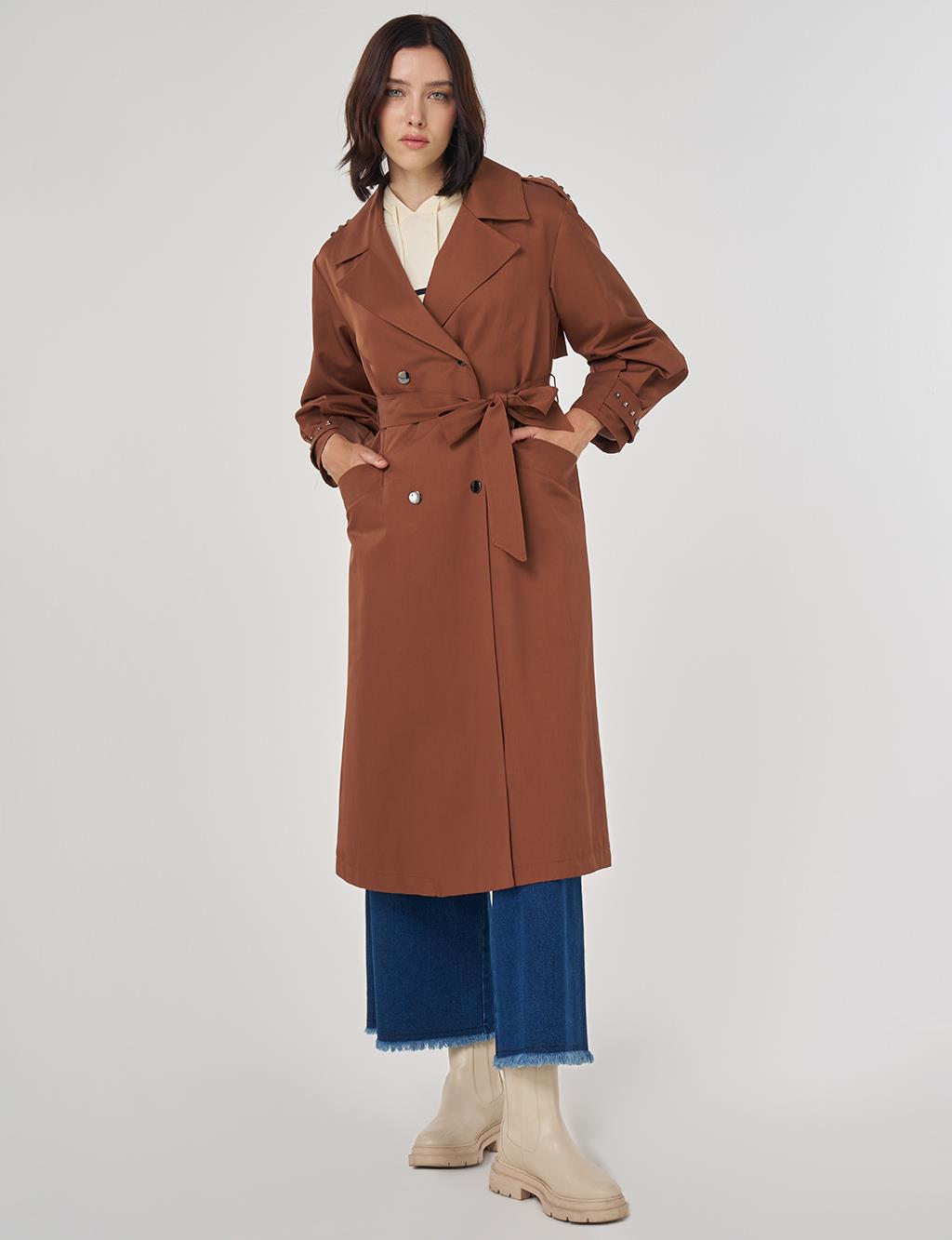 Trok Baskılı Trençkot Kahve