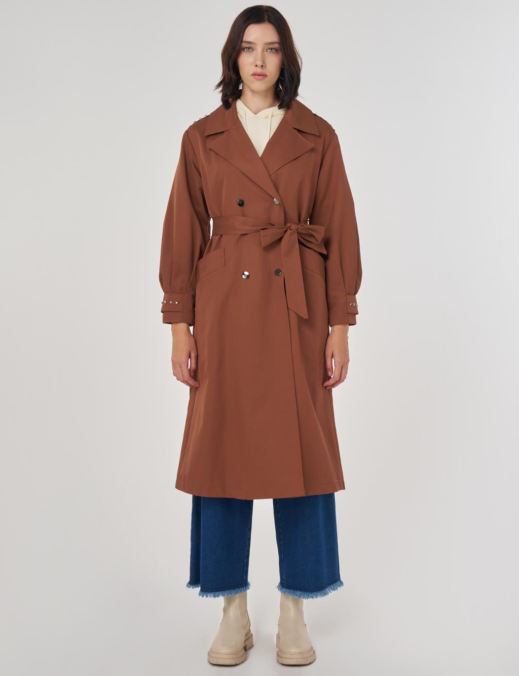 Trok Baskılı Trençkot Kahve