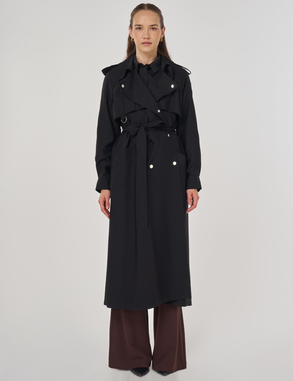 Belted Long Trench Coat Black