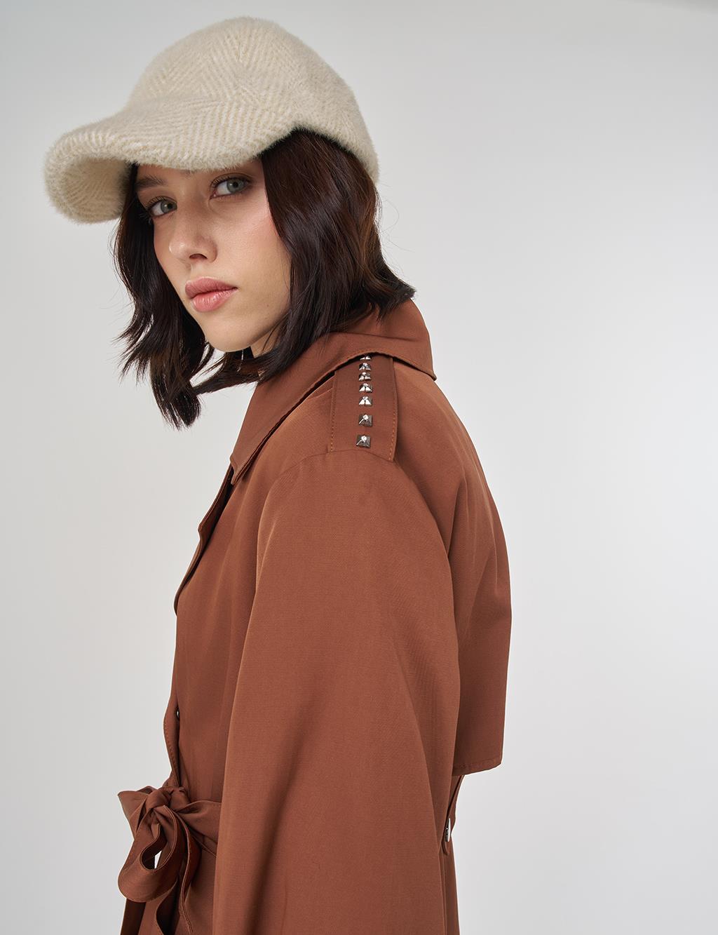 Trok Baskılı Trençkot Kahve