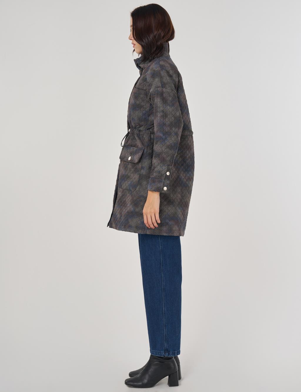 Camouflage Effect Quilted Coat Green