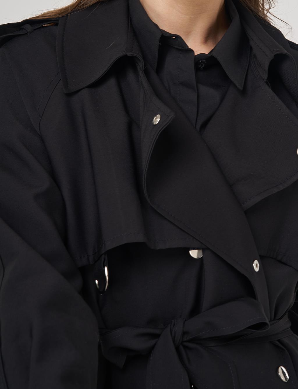 Belted Long Trench Coat Black
