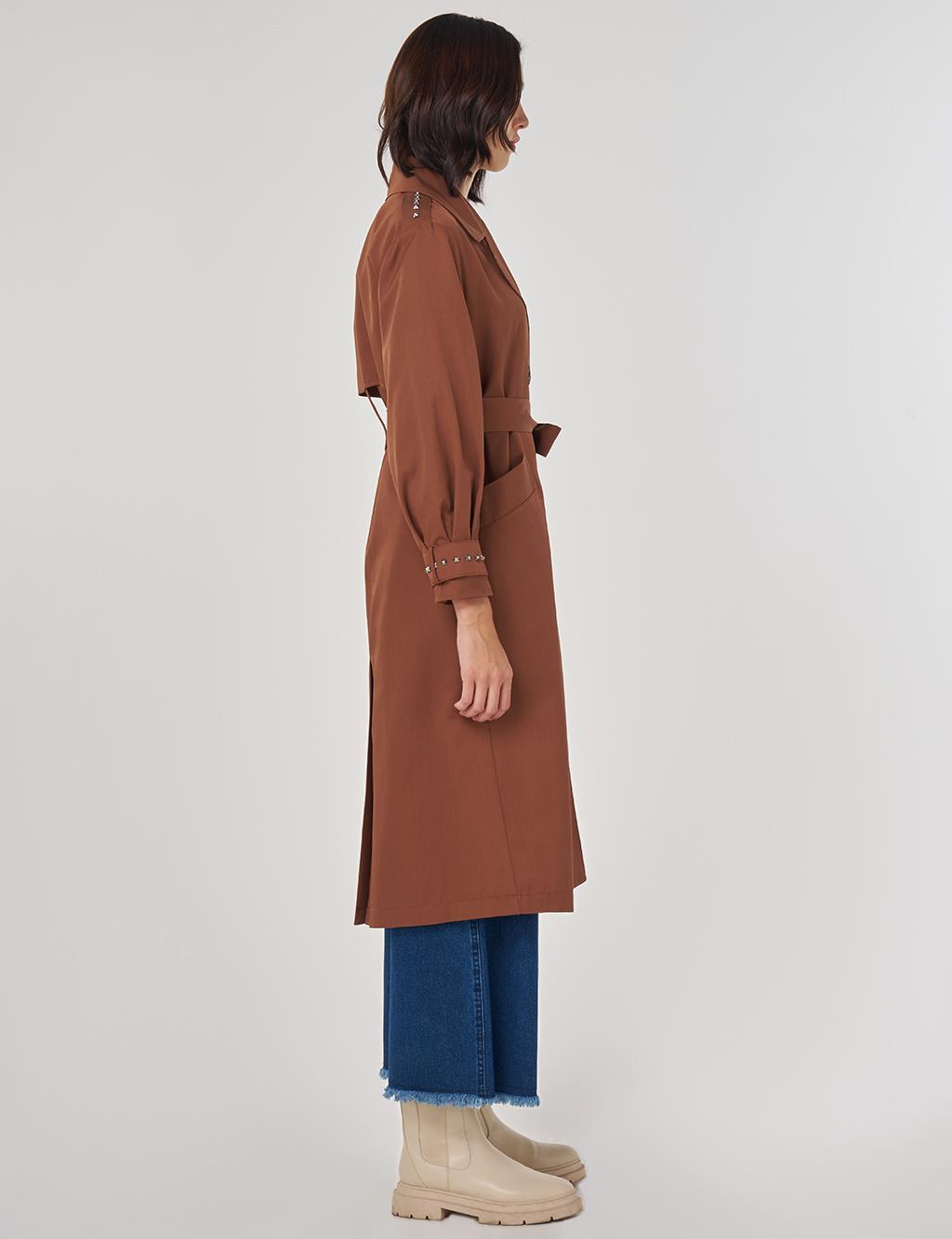 Trok Baskılı Trençkot Kahve