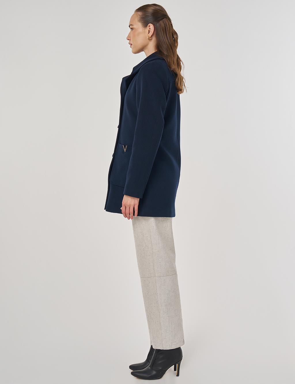 Metal Accessory Wool Blend Jacket Dark Navy